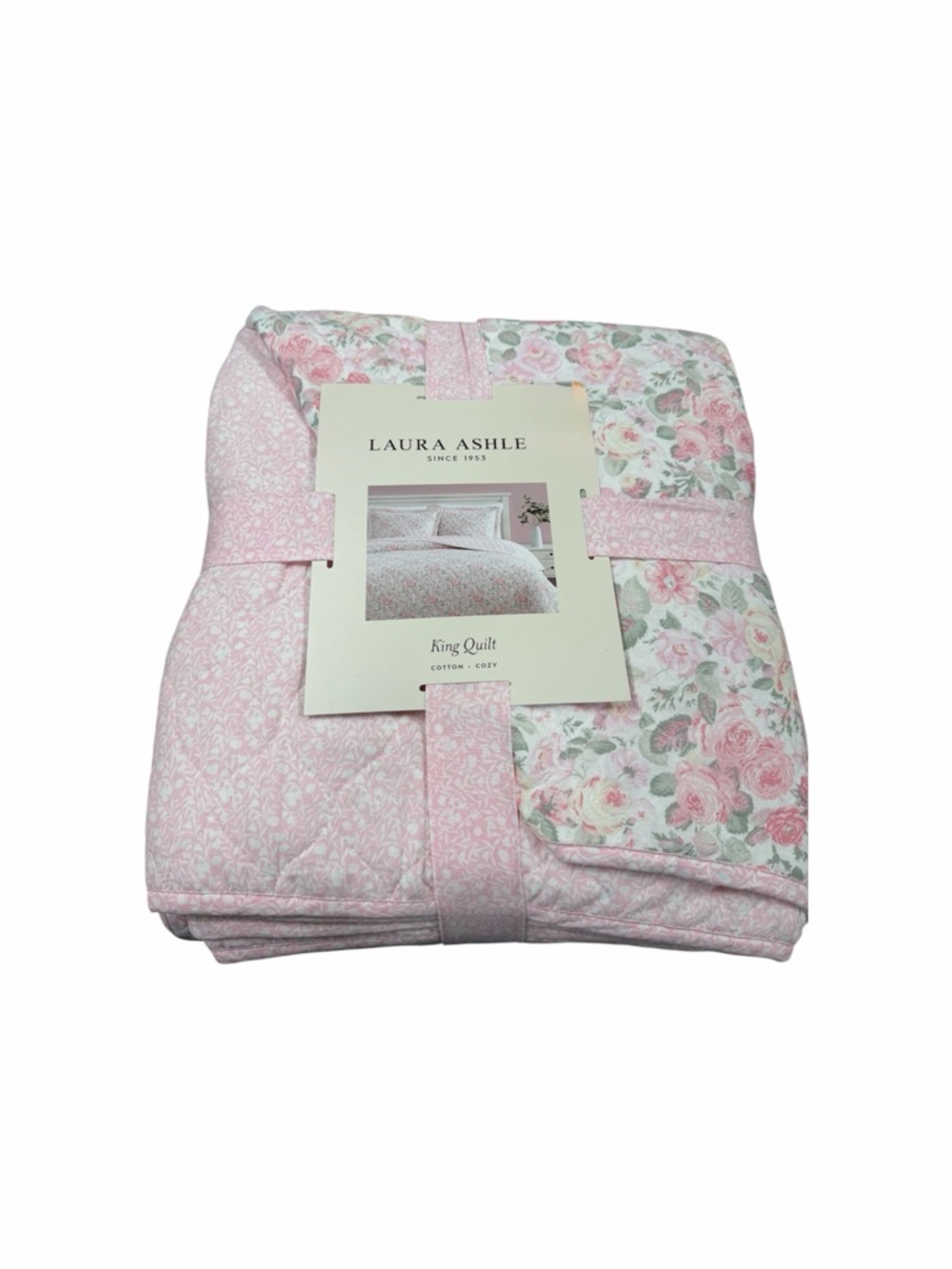 Laura Ashley Pink Floral Reversible King Quartet Pink Quilt ~ Cottage Core